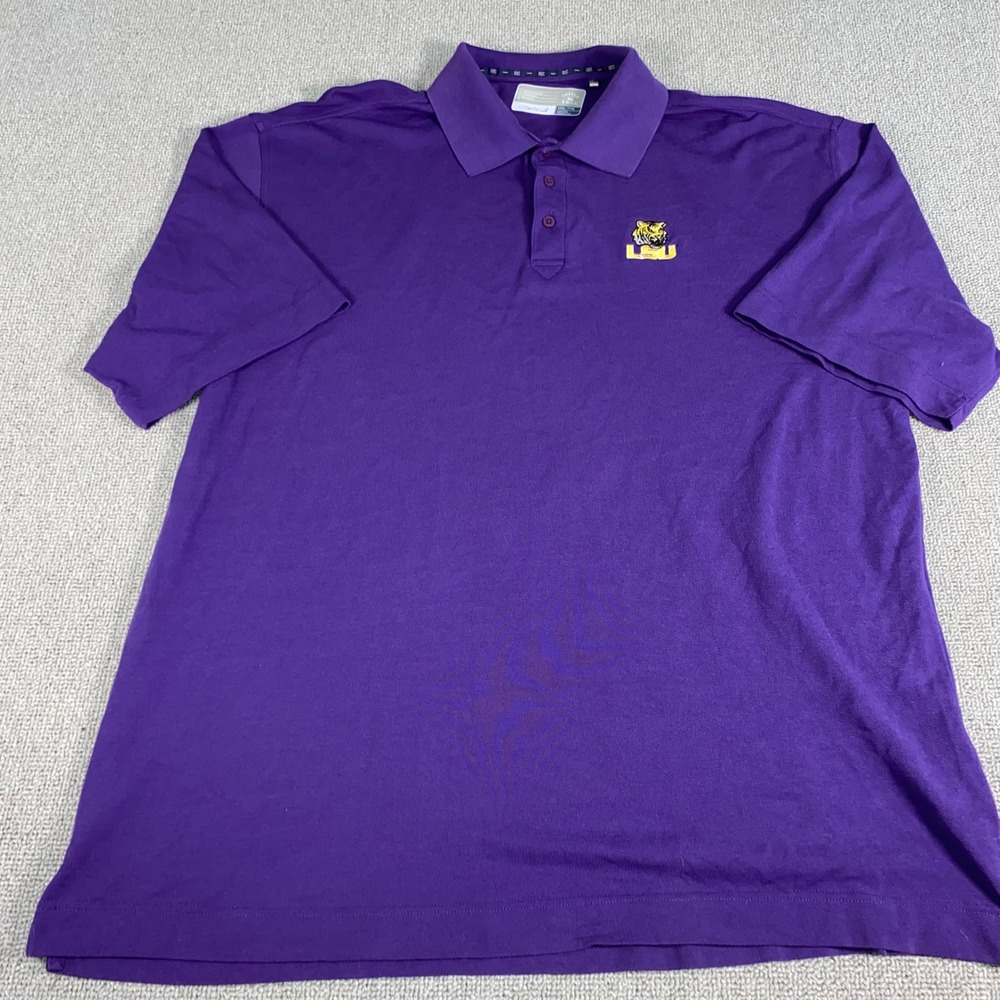 LSU Tigers Cutter & Buck Polo Shirt Mens 3XL Purple Short Sleeve Athletic Logo